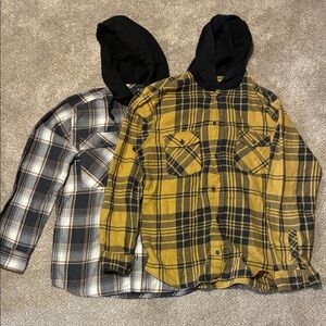 Shirt Combo - Plaid Hooded Flannel Shirt - Yellow & Black and Gray/White Options